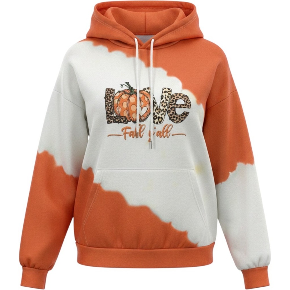 Unbranded Love Fall Yall Pumpkin Leopard Hoodie Orange White Large